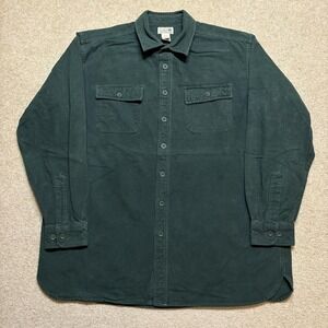 L.L. Bean Shirt Mens XLT Green Solid Flannel Button Up Long Sleeve Tall Cotton